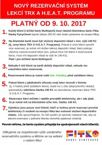 NOVÝ REZERVAČNÍ SYSTÉM na lekce TRX a H.E.A.T. Programu od 9. 10. 2017!!!